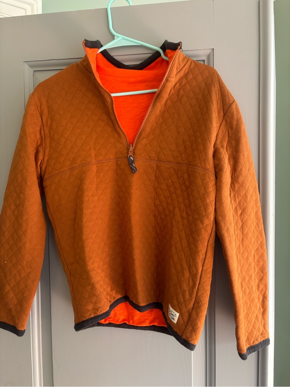 J. Crew Boys Quilted Half-Zip Jacket in Burnt Orange with Bright Orange Lining